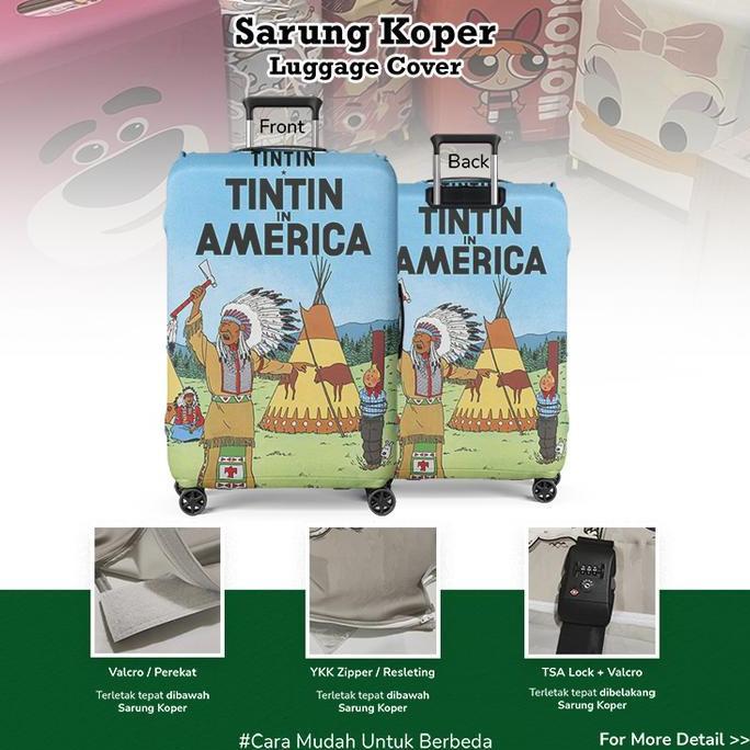 NEW Tintin in America Sarung Koper Luggage Cover Pelindung Koper 20-32 Inch Bahan Aglatex OEKO-TEX d