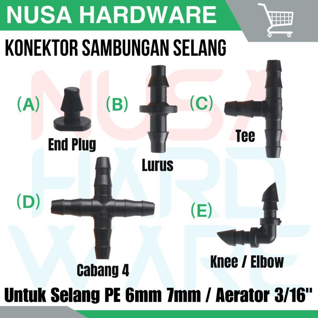 Bisa Cod Nepel Konektor Sambungan Selang Pe 7Mm Pe 6Mm Aerator 3/16" Tee T Cabang 3 / Joiner Lurus S