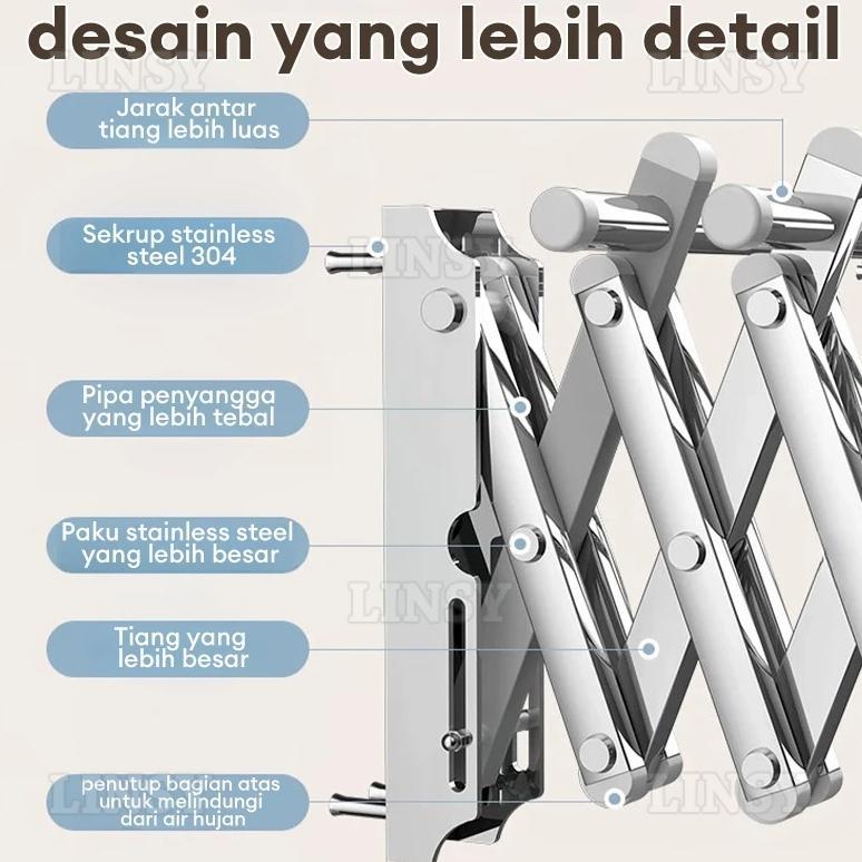 Jemuran Dinding Lipat Stainless 2 Meter Jemuran Baju Pakaian Dinding Jemuran Lipat Dinding