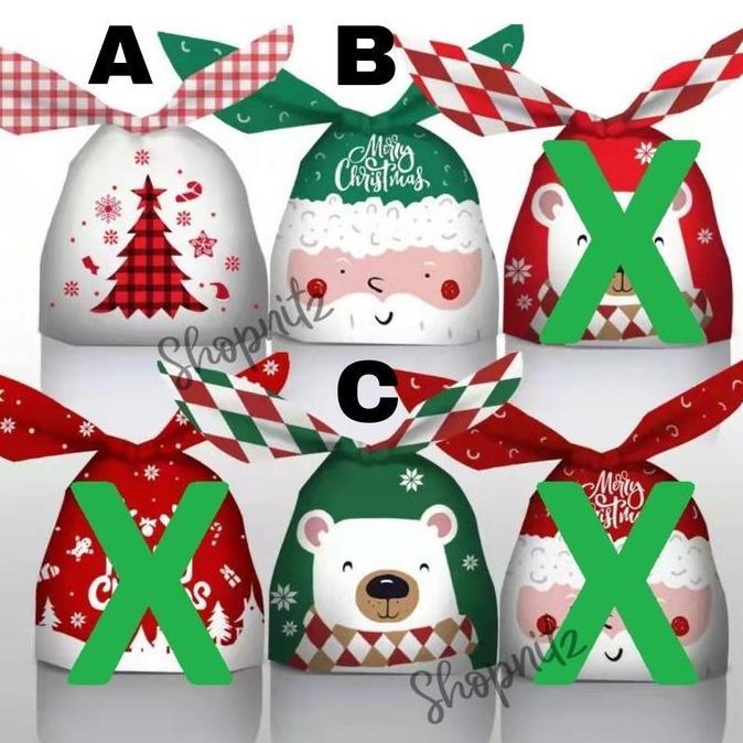 Plastik Goodies Bag Natal Christmas Plastik Cookie Ikat Permen 50Pcs