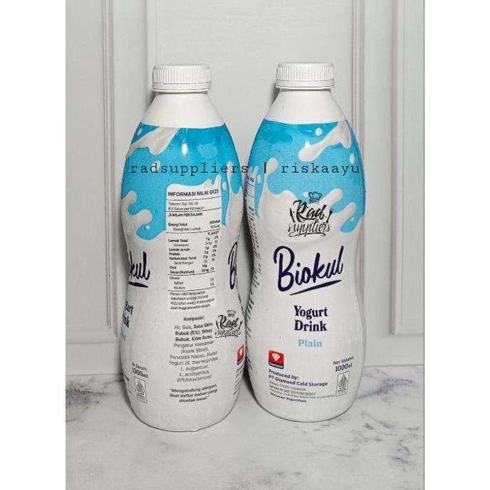 New- Biokul Drink Yogurt Plain 1Liter, Minuman Yogurt Cair Rasa Original Plain, Kemasan 1Liter, Hala