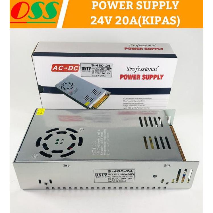 Diskon Power Supply 24V 20A / Psu 24V 20A Smps Trafo Switching Power + Kipas