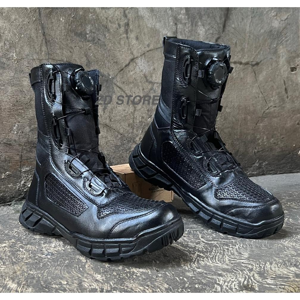 Sepatu PDL Boa Tali Putar Hitam/Sepatu PDL Tactical Puter Hitam TNI Dan POLRI