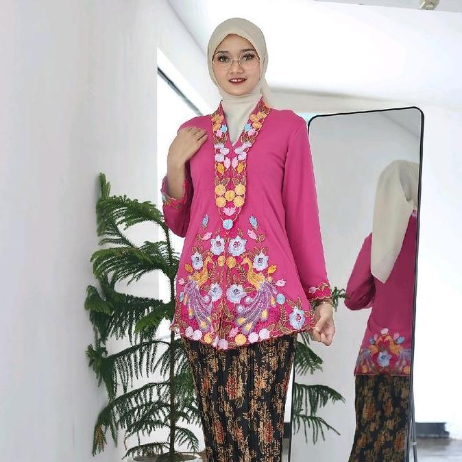 Kebaya Bordir Lengan panjang Encim Melar Getah - Jersey Premium Impor Korea - Panjang, Baju Baju Ata