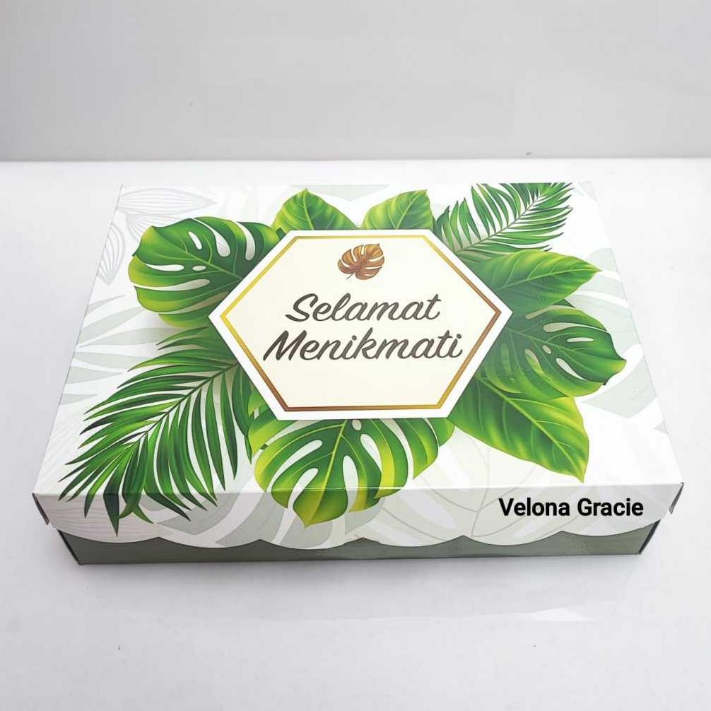 Dus Nasi PREMIUM 20x27 Persegi Panjang isi 50 pcs Motif Rustic Green Box Besek Tutup Sambung
