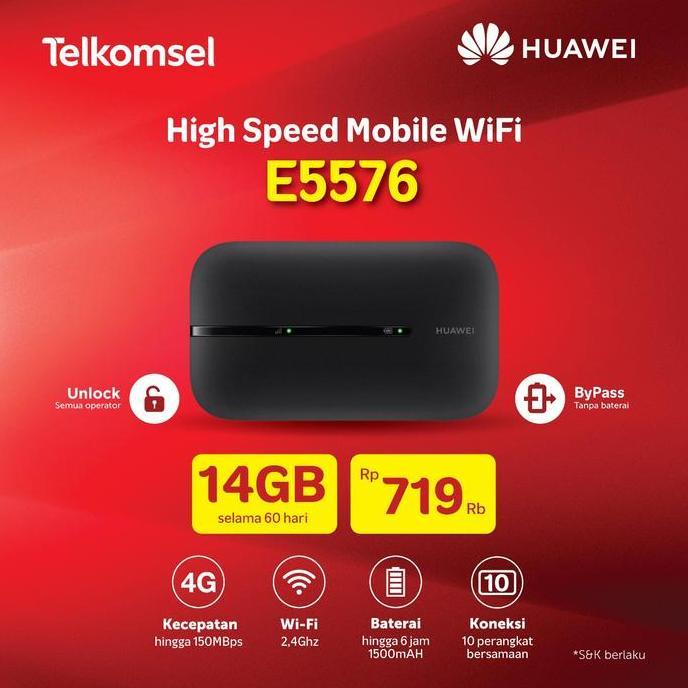 MiFi 4G LTE Huawei E5673 Telkomsel 14GB 30 hari