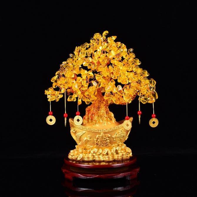 ALABASTER Pohon uang cina emas ingot kristal keberuntungan dekorasi