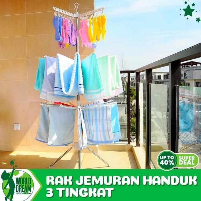 WORLD DREAM Jemuran Menara 3 Tingkat Jemuran Baju Bayi 3 Susun Stainless Plastik PP Rak Jemuran Hand