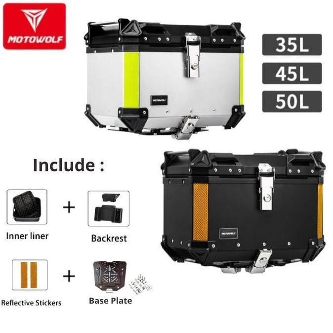 Motowolf Top Box Motor 35L 45L 50L Aluminium Original Pannier Touring MDL 0712 Anti Air [terbaik]