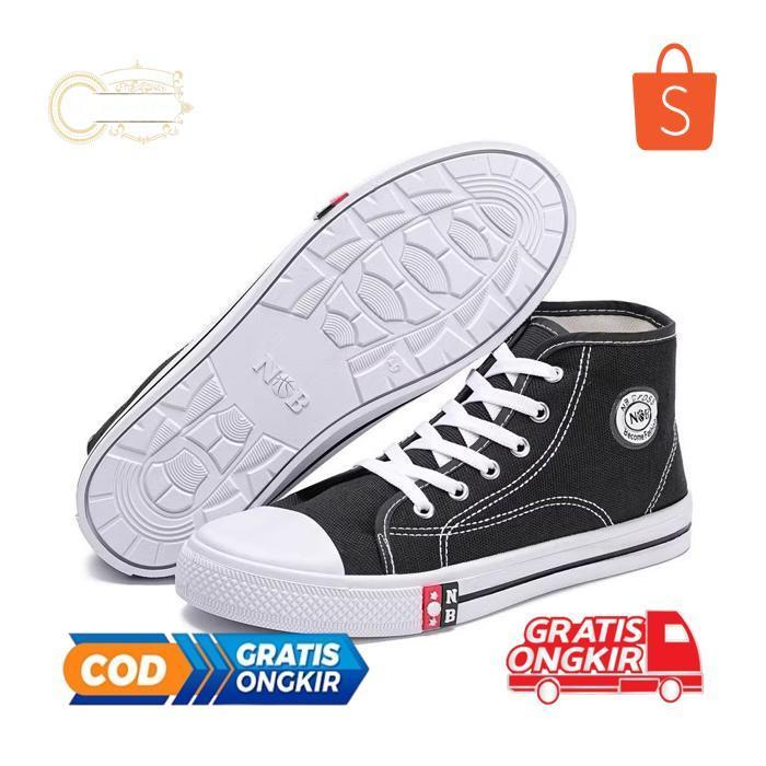 Big Sale Sepatu sekolah NB Pria wanita Hitam Putih Tinggi Premium