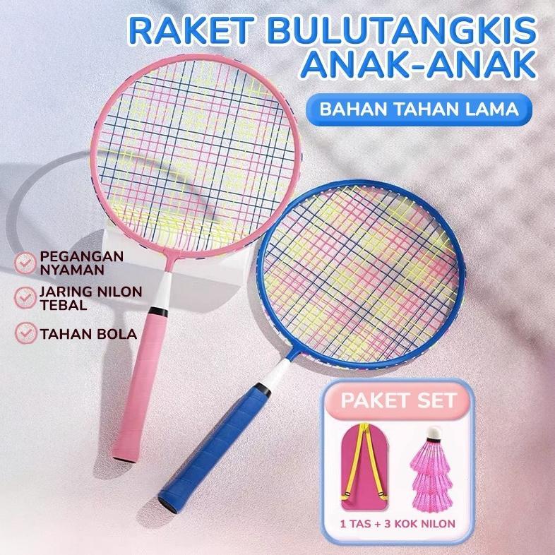BARUU BBAK SET 2 PCS Mainan Raket Bulutangkis Anak Kecil Ringan Mudah Dibawa Handgrip Spons XTRA Tas