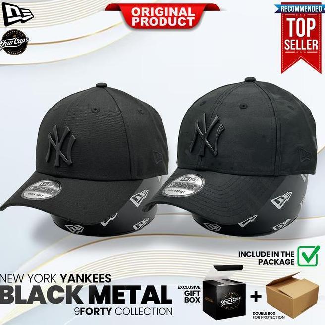 Topi New Era Mlb New York Yankees Metal Badge 9Forty Warna Hitam Metal Doff Metal Glossy Topi Ny Fre