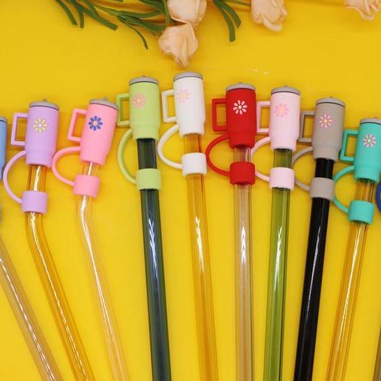 MIKUMA SEDOTAN STRAW PANJANG DENGAN TUTUP PENUTUP COVER SILIKON UNIK PUTIH BOTOL GELAS