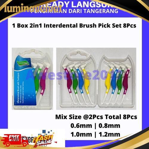 Sale 1 Box Mix 4 Size Interdental Brush 2In1 Sikat Gigi Ortho Behel Kawat