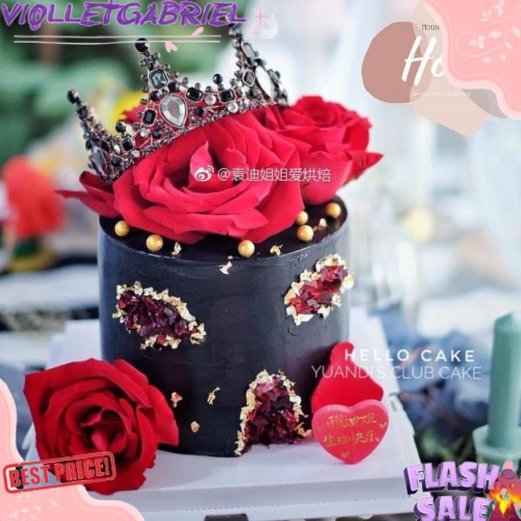 Baru Topper Bold Crown Black Silver Dark Gold Hiasan Birthday Cake Tiara Hitam Mahkota Kristal Warna
