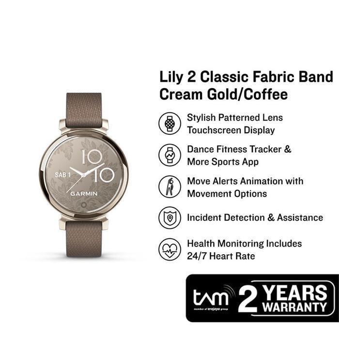 Jam Tangan Wanita Garmin Lily2 Classic 010-02839-62 Smartwatch Digital Dial Cream Gold With Coffee N