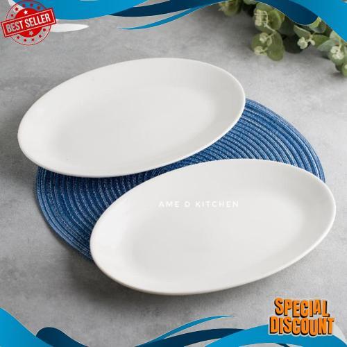 Terlaris Piring Saji Oval Keramik Putih Bijian Tebal