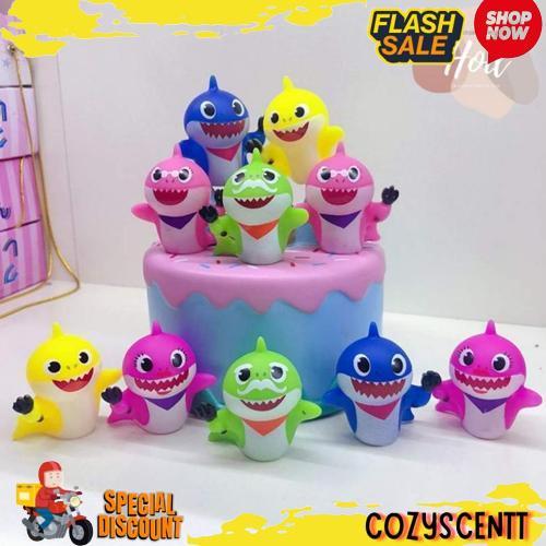 New Topper Baby Shark Set Lucu Hiasan Kue Ulang Tahun Dekorasi Birthday Cake Mainan Pajangan Ikan Hi