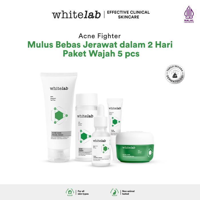 Whitelab 5Pcs Paket Acne Lengkap - Facial Wash, Toner, Serum, Moisturizer, Acne Cream Paket Skincare