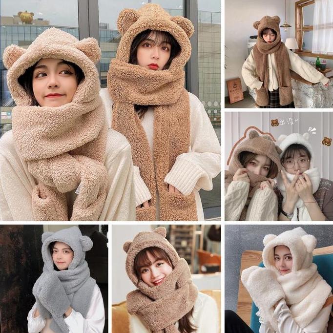 Topi Syal Jennie Beruang Topi Beanies