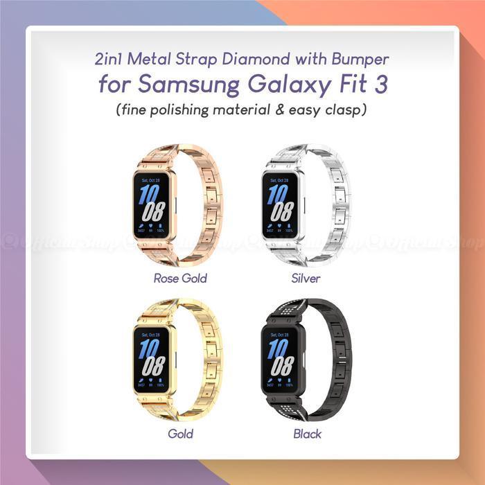 Metal 2In1 Stainless Strap U/ Samsung Galaxy Fit 3 With Bumper Frame Case Diamond (Tali Jam Fit3 Den