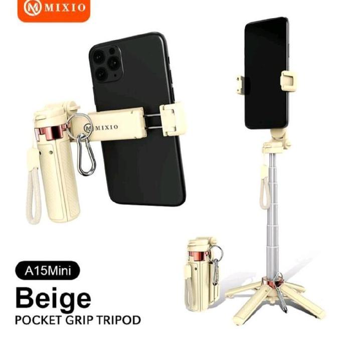 MIXIO A15 Mini Premium Pocket Grip Tripod Mini Selfie Stick Remote Control Tripod 3 In 1 Tongsis Tri