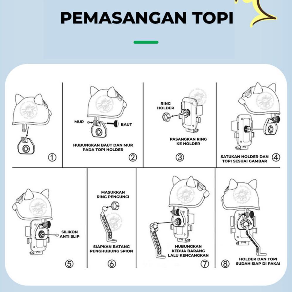 Fausto Holder Hp Motor Besi Plus Topi Helm Lucu Dudukan Hp Spion Motor Anti Getar - Birday Sale