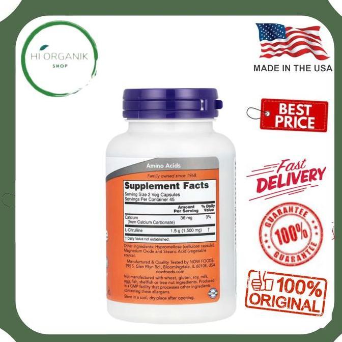 Now Foods L-Citrulline L Citrulline 750 Mg 90 Veg Capsules Vitamin Original