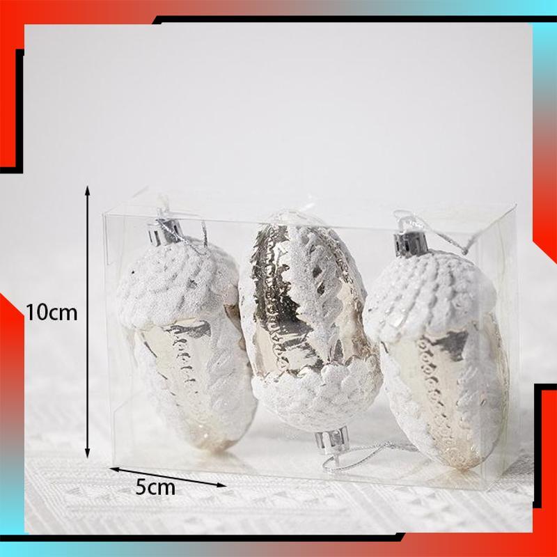 3pcs Hiasan Natal Silver Acorn Biji Pohon Ek ornamen Gantungan Pohon Natal Dekorasi Christmas Tree -