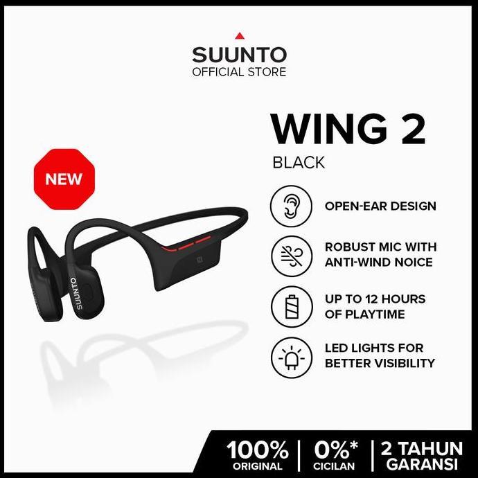 Suunto Wing 2 Black Premium Bone Conduction Headphones for Safe Adventuring
