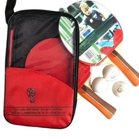 Bet Bat Bed Pingpong Tenis Meja Isi 2 Set 3 Bola Tas Merah Tebal Full Set Karet
