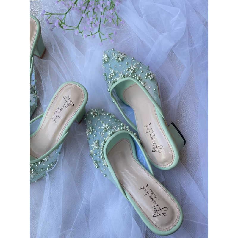 shopsepatu.official Woojin | heels pesta wanita sepatu payet  wedding shoes sepatu kondangan kain ti