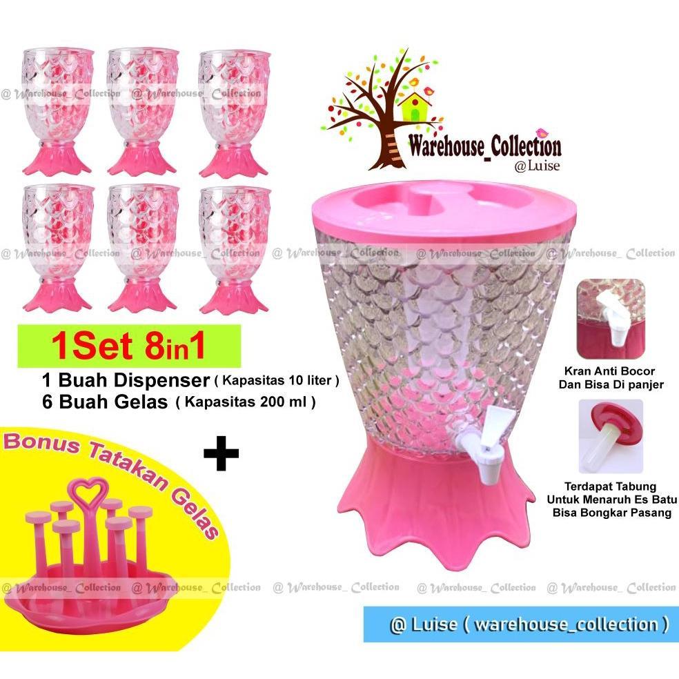 Dispenser Kristal Acrylic Set/Dispenser Model Ikan/Tempat Air Minum 10 Liter/Dispenser Kran Unik Can