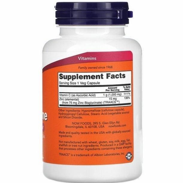 Now Foods C-1000 Zinc Immune Vitamin C 1000 Mg & Zinc 15 Mg 90 Capsule Original