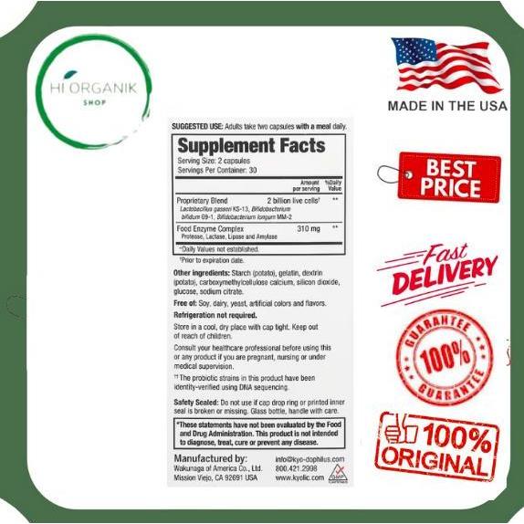 Kyolic Kyo Dophilus Enzyme + Probiotic 60 Capsules Original