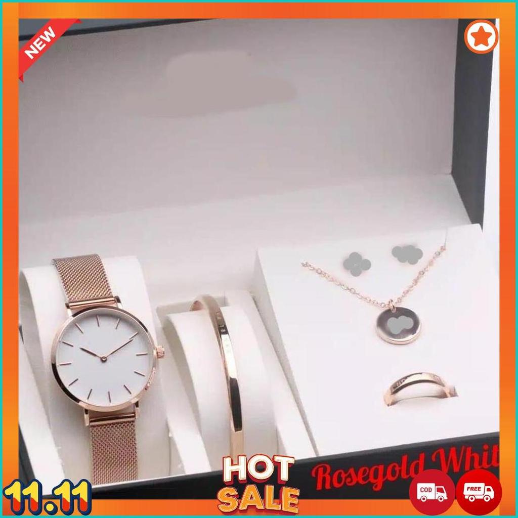 [COD] JAM TANGAN WANITA  PREMIUM PETITE PASIR RANTAI STAINLESS PAKET KALUNG , GELANG, CINCIN DIAMETE