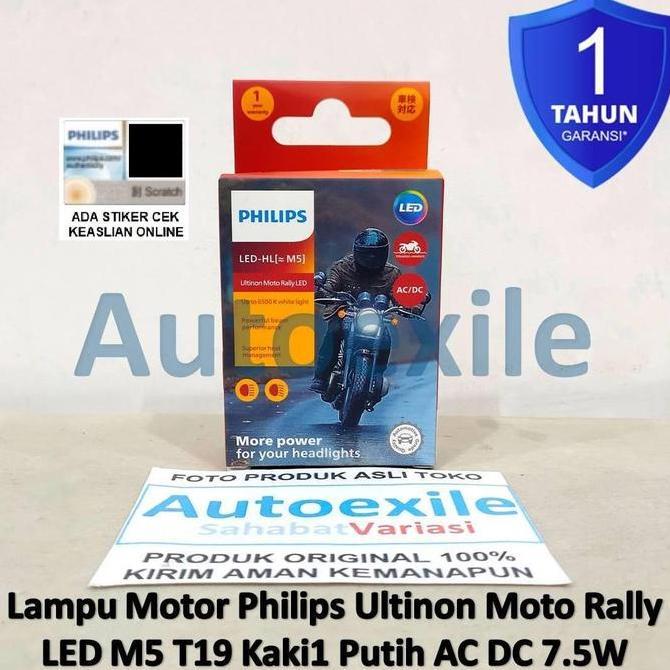 Philips Ultinon Moto Rally LED HL M5 T19 H6 Kaki1 6500K Putih AC DC Lampu Motor Bebek Matic Vario Be