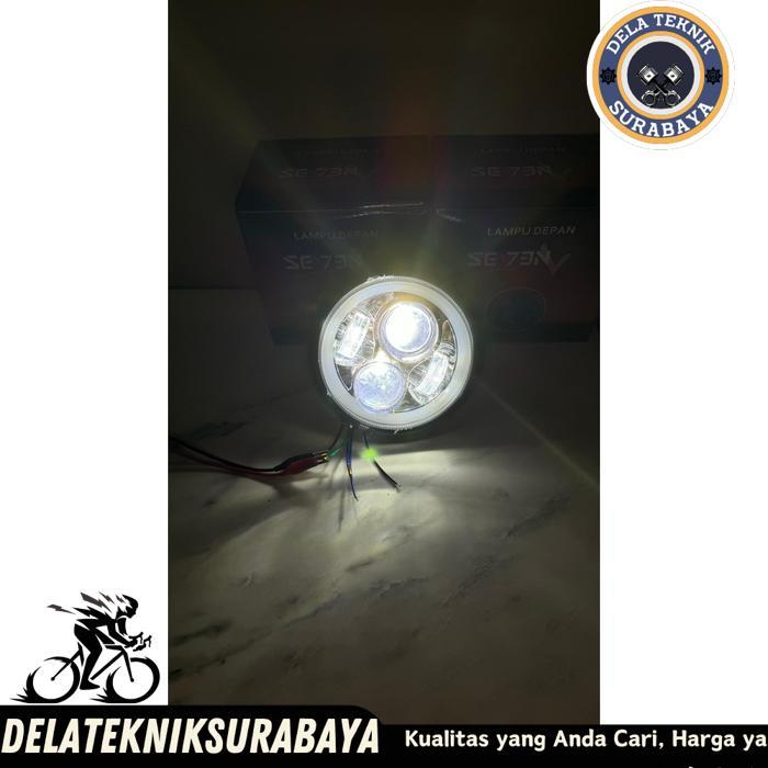 REFLEKTOR HEADLAMP DAYMAKER 5.75 INCH LAMPU DEPAN CB 4 LED BLUE ANGLE EYES JAPSTYLE BOBBER GL UNIVER