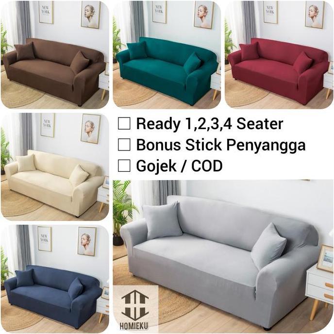 sarung sofa polos cover elastis 1 seater 2 seater 3 seater 4 seater  Kain - cover sofa elastis