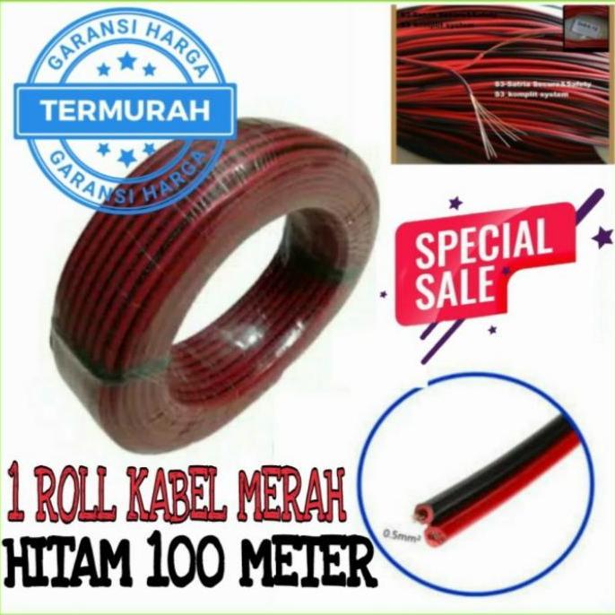 Promo Sale kabel merah hitam 1 roll 100 meter kabel listrik / speaker / LED Diskon