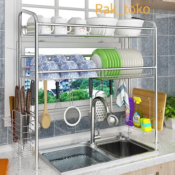 New- Rak wastafel cuci piring Stainless Steel Rak Dapur Rak Piring besar