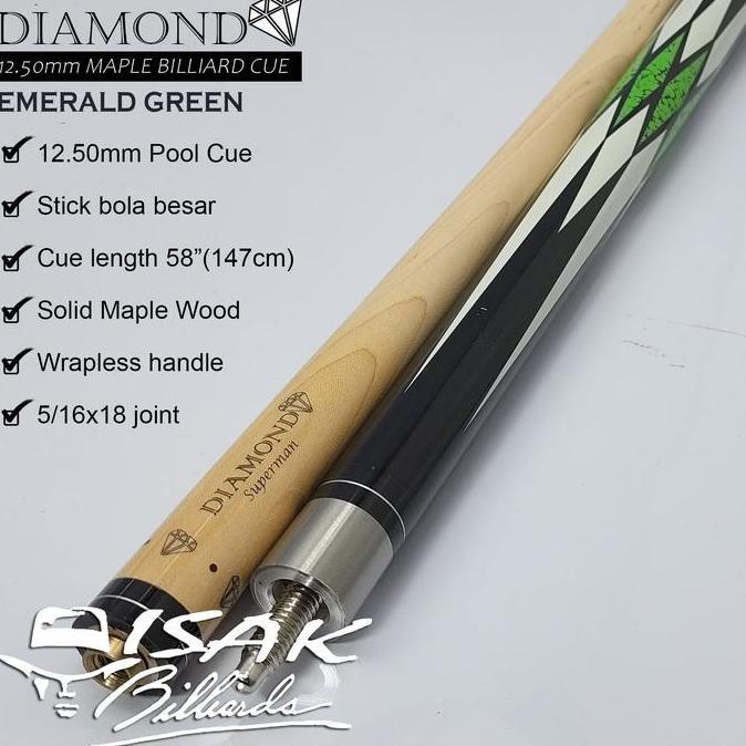 Grosir Diamond Maple Pool Cue 12.5Mm Emerald Green Billiard Stick Bola Besar
