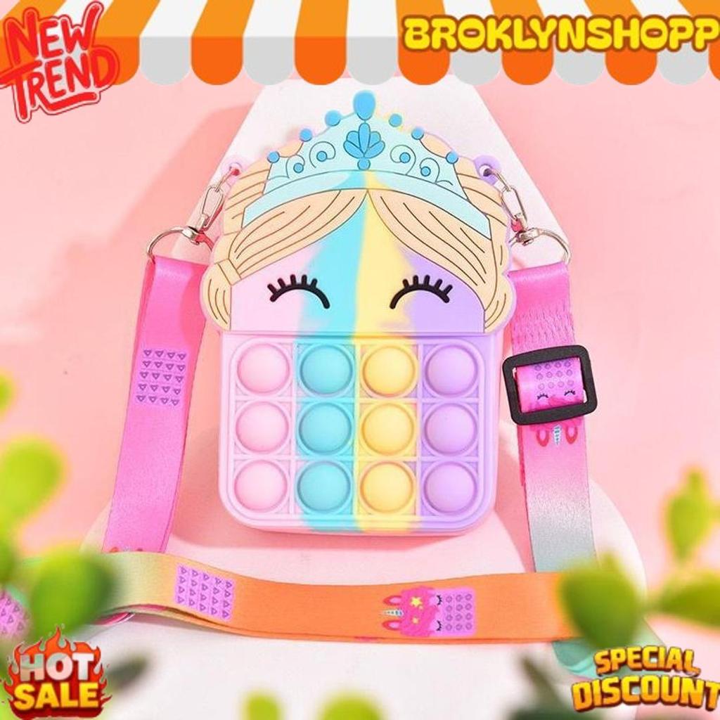 Viral Tas Pop It Unicorn Poni Mahkota Rubber Jelly Mainan Anak