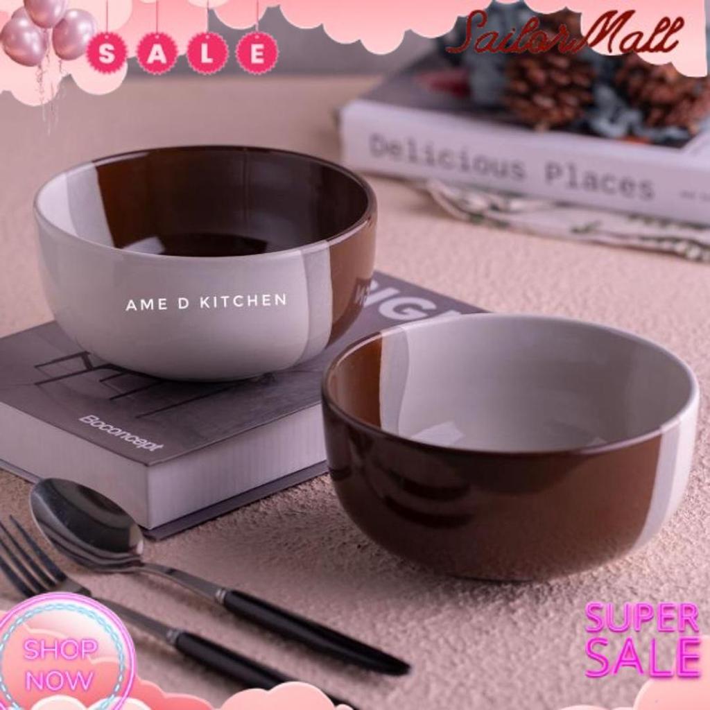 Top Seller Mangkok Sup Bulat Keramik Two Tone Coklat Tua