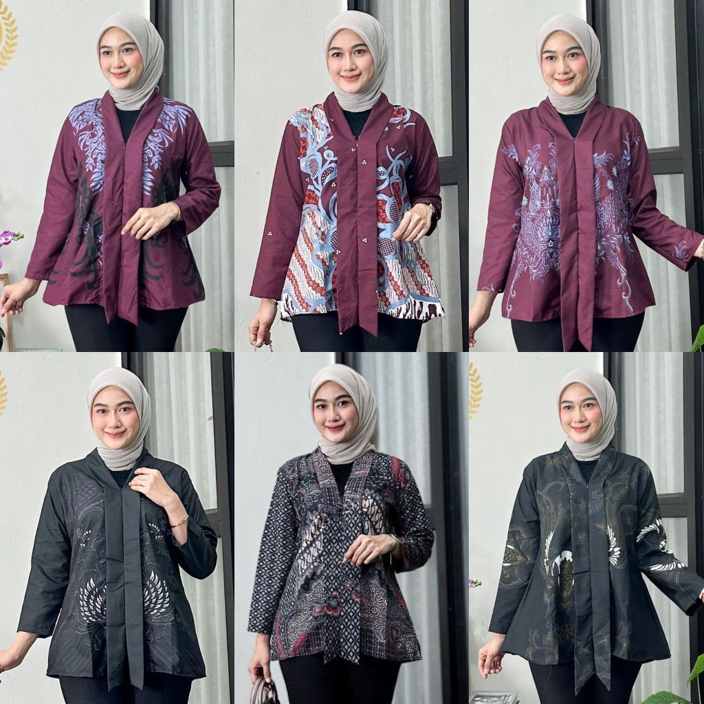 Blouse Batik Wanita Atasan Modern Lengan Panjang Motif Tenun