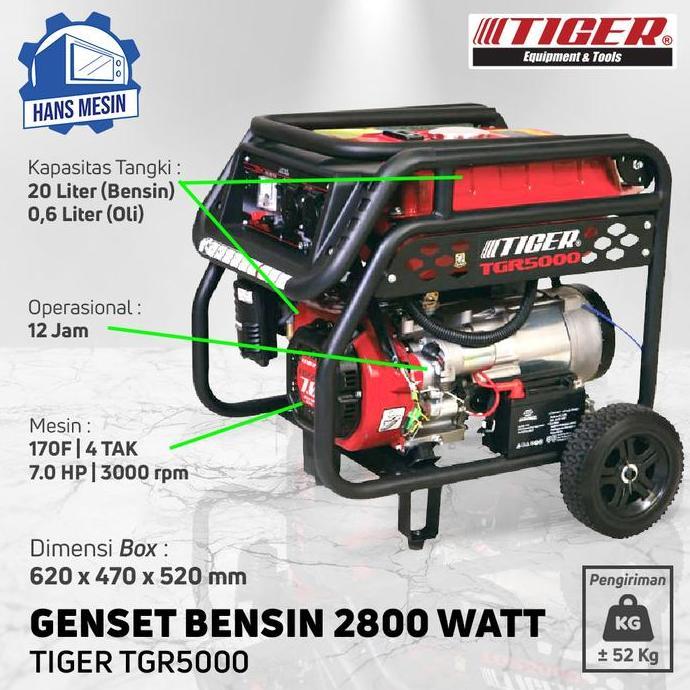 Terlaris Tiger Genset 3000 Watt Tgr 5000 / Tgr-5000 / Tgr5000