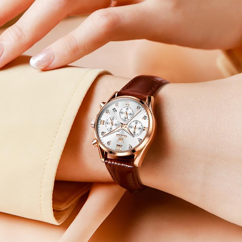 OLEVS Jam Tangan Wanita Anti Air Original Kecil Kulit Korea Casual Putih Chrono Aktif Watch Women Co