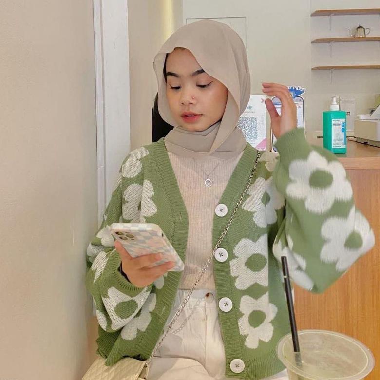 KARDIGAN FLOWERS / KOREAN CARDI TERBARU / DAISY FLOWER CARDIE / CARDIGAN WANITA BUNGA