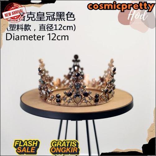 Teratas Topper Bold Crown Black Silver Dark Gold Hiasan Birthday Cake Tiara Hitam Mahkota Kristal Wa