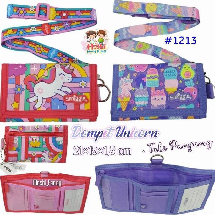 Dompet Anak Lipat Tali Motif Ice Cream Unicorn Ungu / Dompet Anak Candy Unicorn / Dompet Anak Lipat 